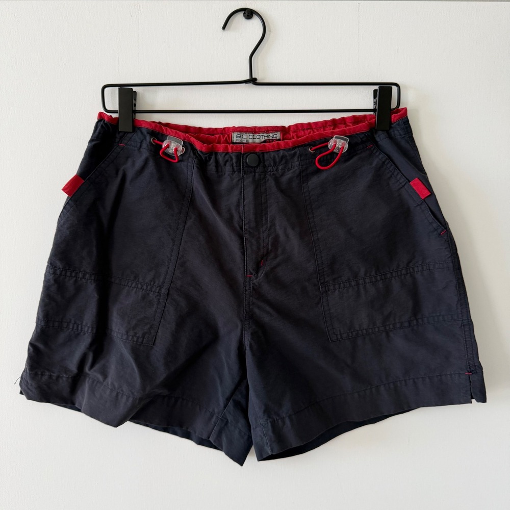 BC Clothing Utility Cargo Shorts Navy Blue Red Bungee Waist Womens Small Y2K